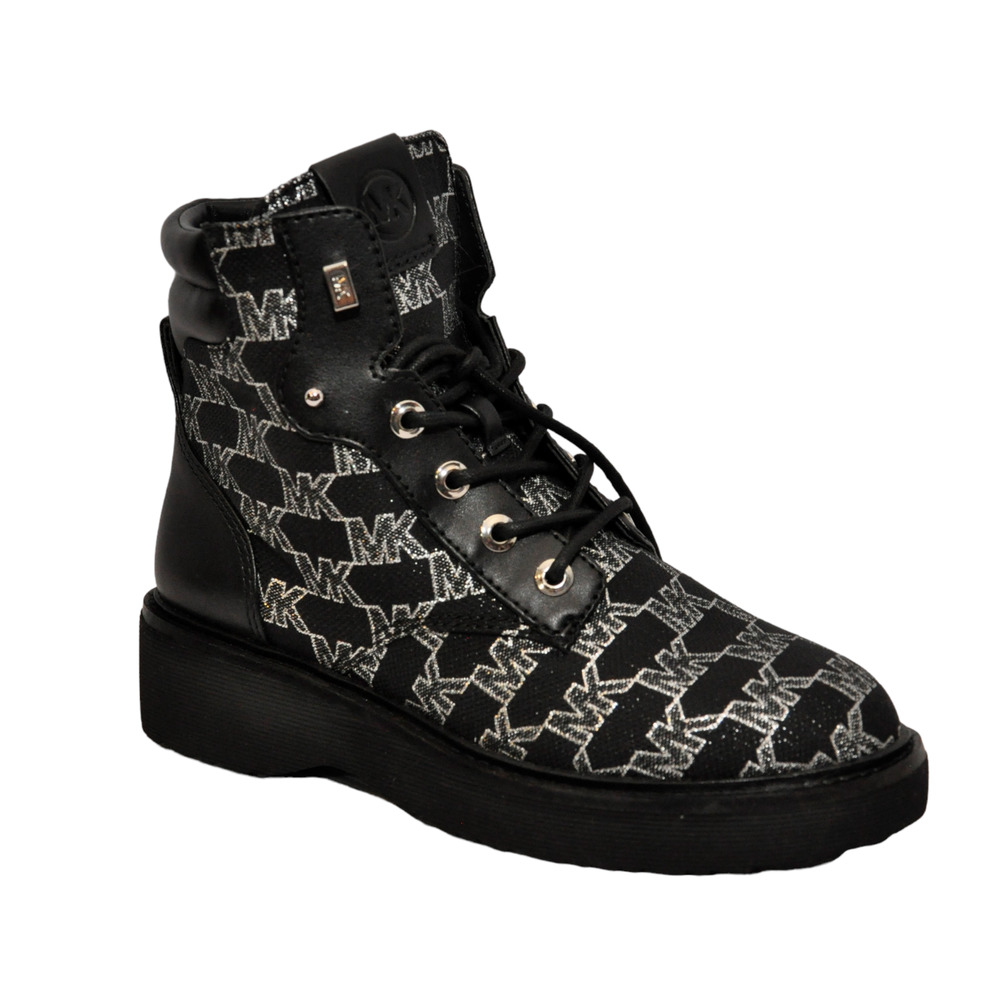 Michael Kors Trudy MK Signature Outline Jacquard Lace Up Boot Black Nib - Picture 1 of 5